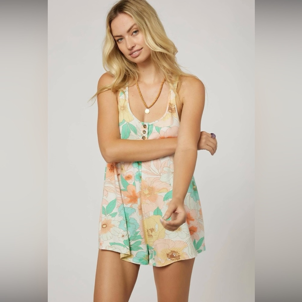 NWT O'Neill Delilah Multicolor Floral Romper Tropical Swim Coverup Size Small